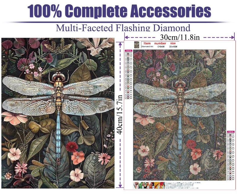 Baiwanerxiang Diamond Art Kits for Adults, Dragonfly Diamond Art Kits for Adults Beginners, DIY Diamond Art Painting on Canvas for Home Wall Art Decor, 12x16 Inches - Image 2