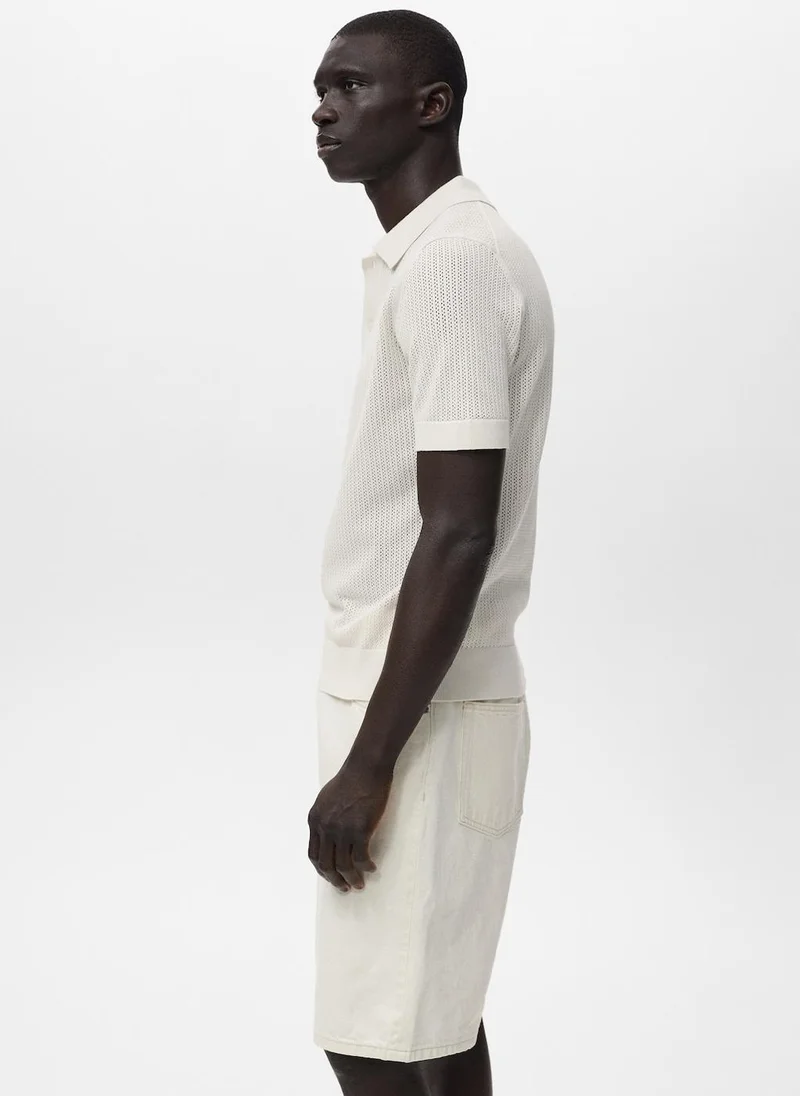 Mango Man Openwork Knitted  Polo Shirt