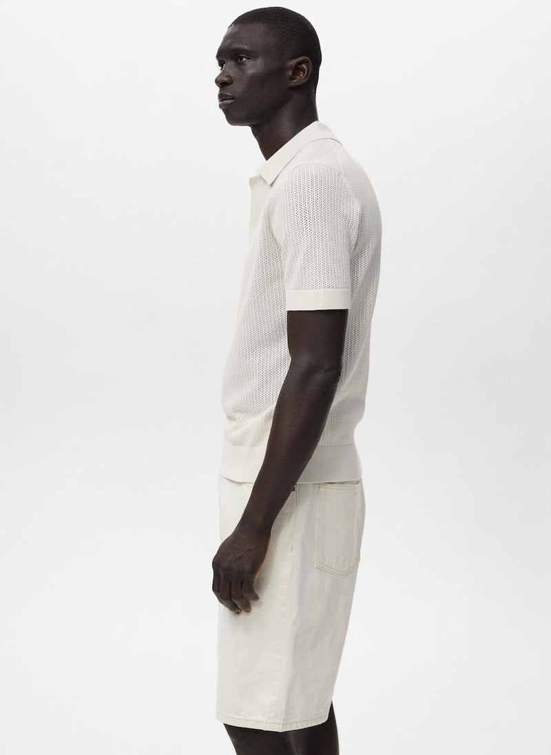 Mango Man Openwork Knitted  Polo Shirt  - Image 3
