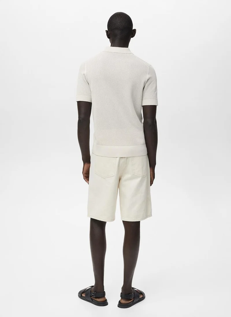 Mango Man Openwork Knitted  Polo Shirt