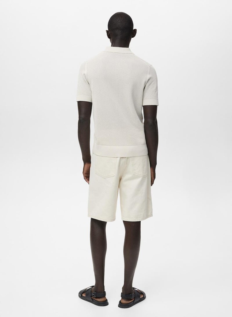 Mango Man Openwork Knitted  Polo Shirt  - Image 2