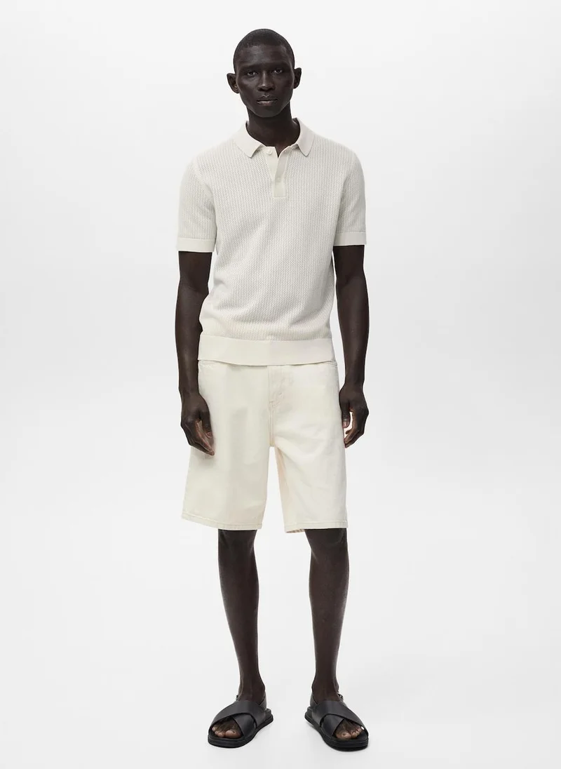 Mango Man Openwork Knitted  Polo Shirt