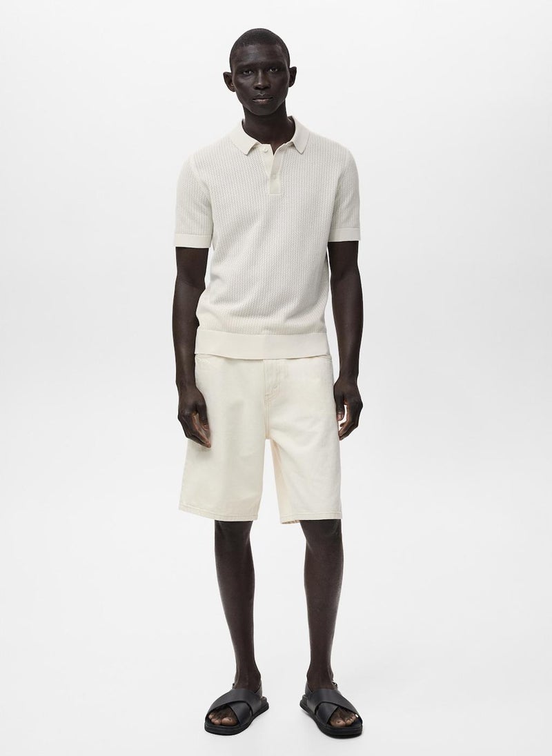 Mango Man Openwork Knitted  Polo Shirt  - Image 4
