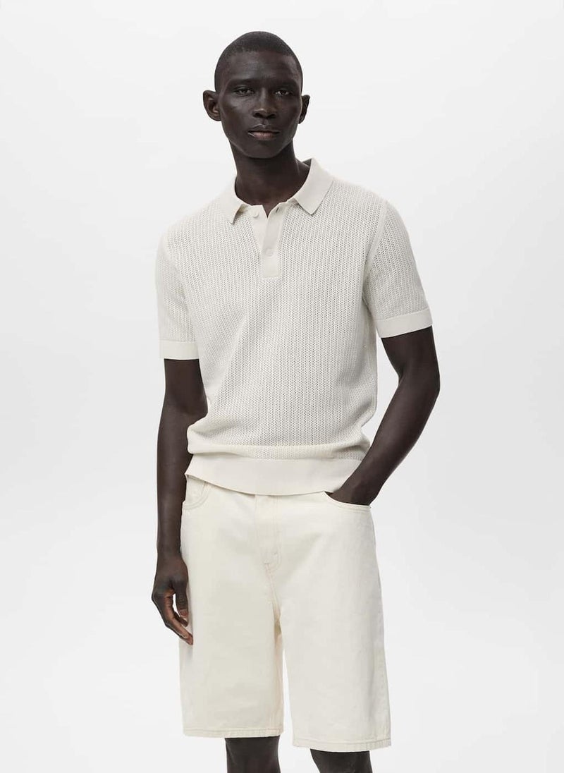 Mango Man Openwork Knitted  Polo Shirt  - Image 1