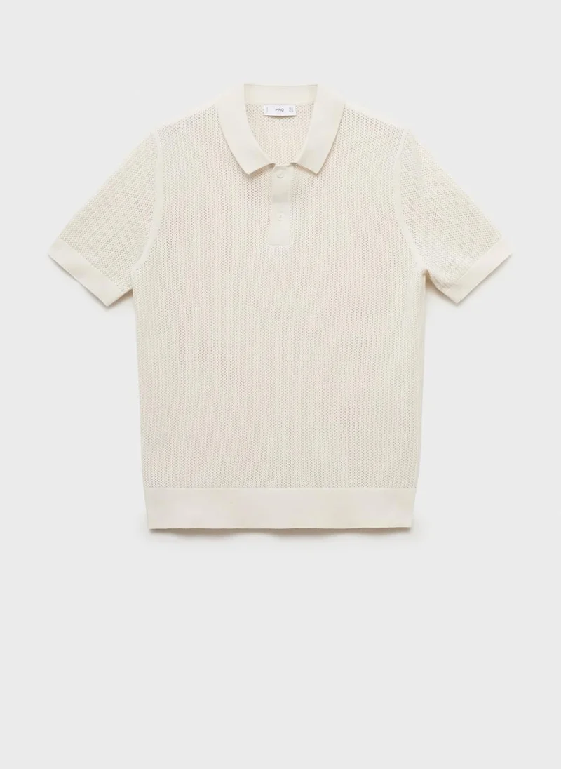 Mango Man Openwork Knitted  Polo Shirt