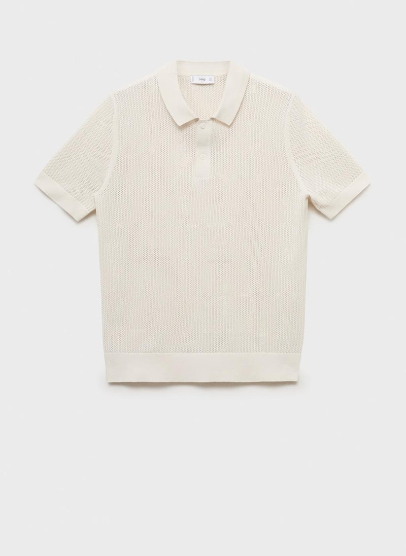Mango Man Openwork Knitted  Polo Shirt  - Image 5