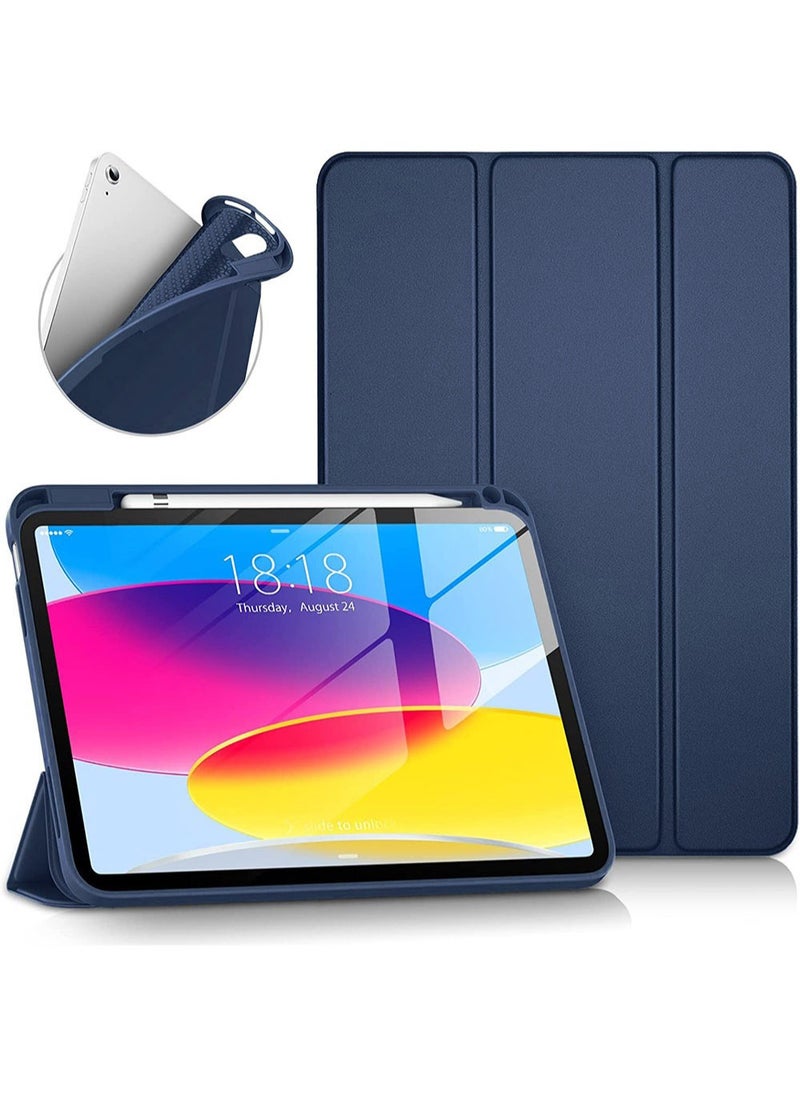 Generic - Case for iPad 10th Generation 10.9 2022 / iPad 11th Generation (A16) 10.9 Inch 2025 Built-in Pencil Holder Flexible Back Cover, Trifold Stand, Auto Sleep Wake Rebound Series Blue - Image 1