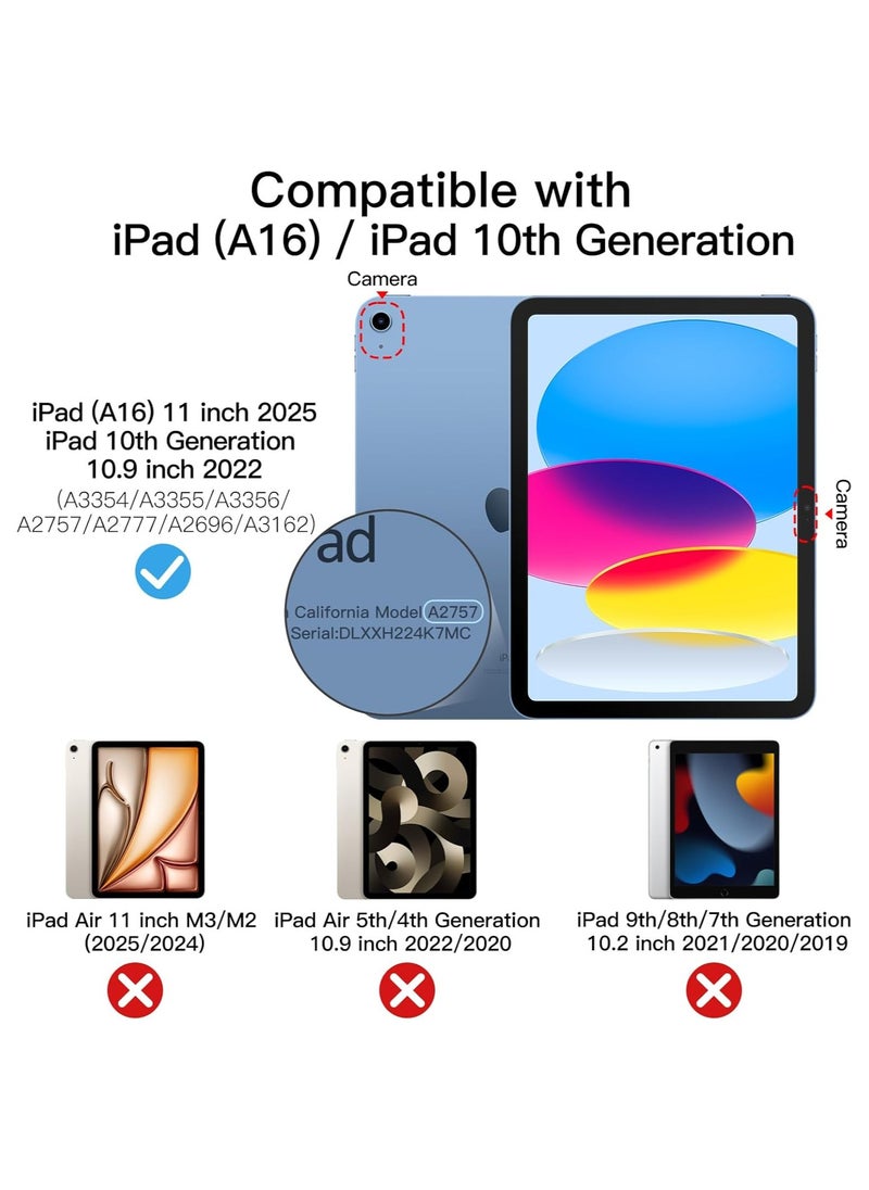 Generic - Case for iPad 10th Generation 10.9 2022 / iPad 11th Generation (A16) 10.9 Inch 2025 Built-in Pencil Holder Flexible Back Cover, Trifold Stand, Auto Sleep Wake Rebound Series Blue - Image 1