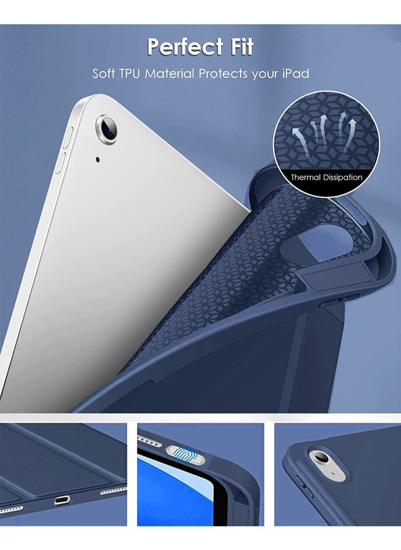 Generic - Case for iPad 10th Generation 10.9 2022 / iPad 11th Generation (A16) 10.9 Inch 2025 Built-in Pencil Holder Flexible Back Cover, Trifold Stand, Auto Sleep Wake Rebound Series Blue - Image 1