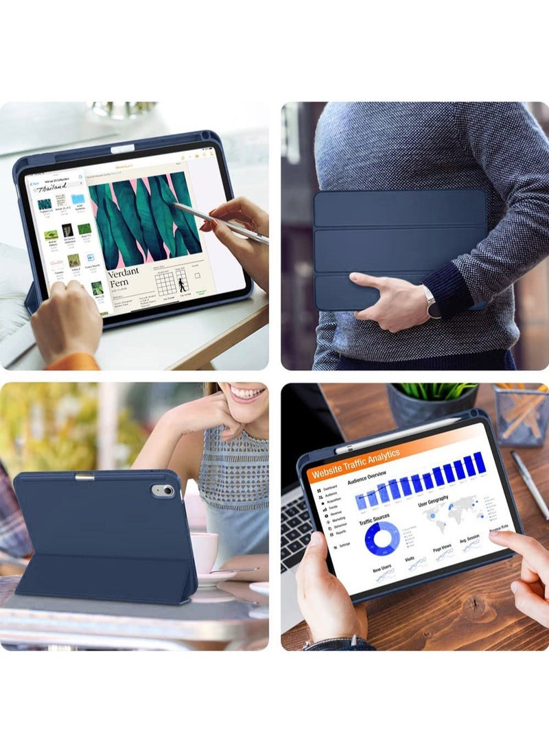 Generic - Case for iPad 10th Generation 10.9 2022 / iPad 11th Generation (A16) 10.9 Inch 2025 Built-in Pencil Holder Flexible Back Cover, Trifold Stand, Auto Sleep Wake Rebound Series Blue - Image 1