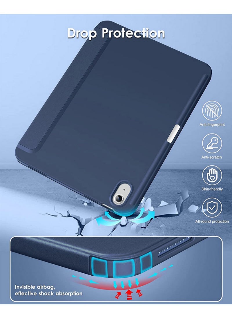 Generic - Case for iPad 10th Generation 10.9 2022 / iPad 11th Generation (A16) 10.9 Inch 2025 Built-in Pencil Holder Flexible Back Cover, Trifold Stand, Auto Sleep Wake Rebound Series Blue - Image 1