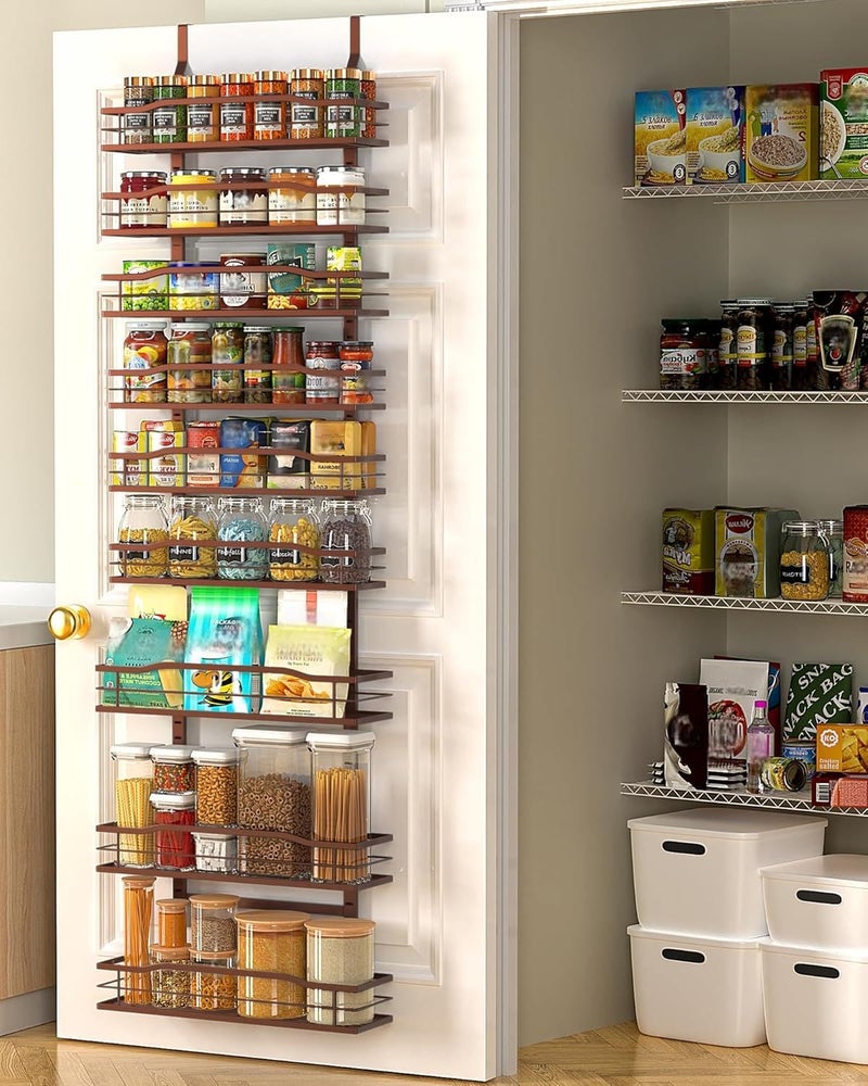 Moforoco Bronze 9-Tier Over The Door Pantry Organizer, Pantry Organization And Storage, Metal Hanging Spice Rack Shelves Door, Home & Kitchen Essentials, Laundry Room Bathroom Organization - Image 1