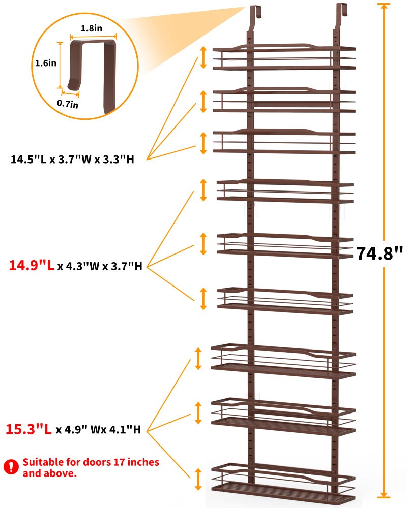 Moforoco Bronze 9-Tier Over The Door Pantry Organizer, Pantry Organization And Storage, Metal Hanging Spice Rack Shelves Door, Home & Kitchen Essentials, Laundry Room Bathroom Organization - Image 2