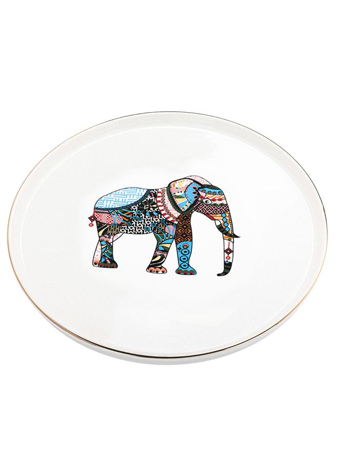 Alsaif Porcelain Serving Plate 26 Cm Round Elephant Pattern White - Image 1