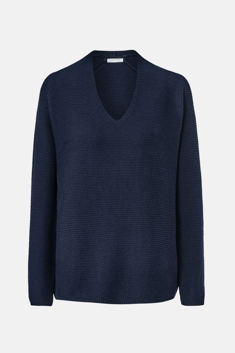 Tchibo Women V-neck Textured Sweater, Navy - Image 3