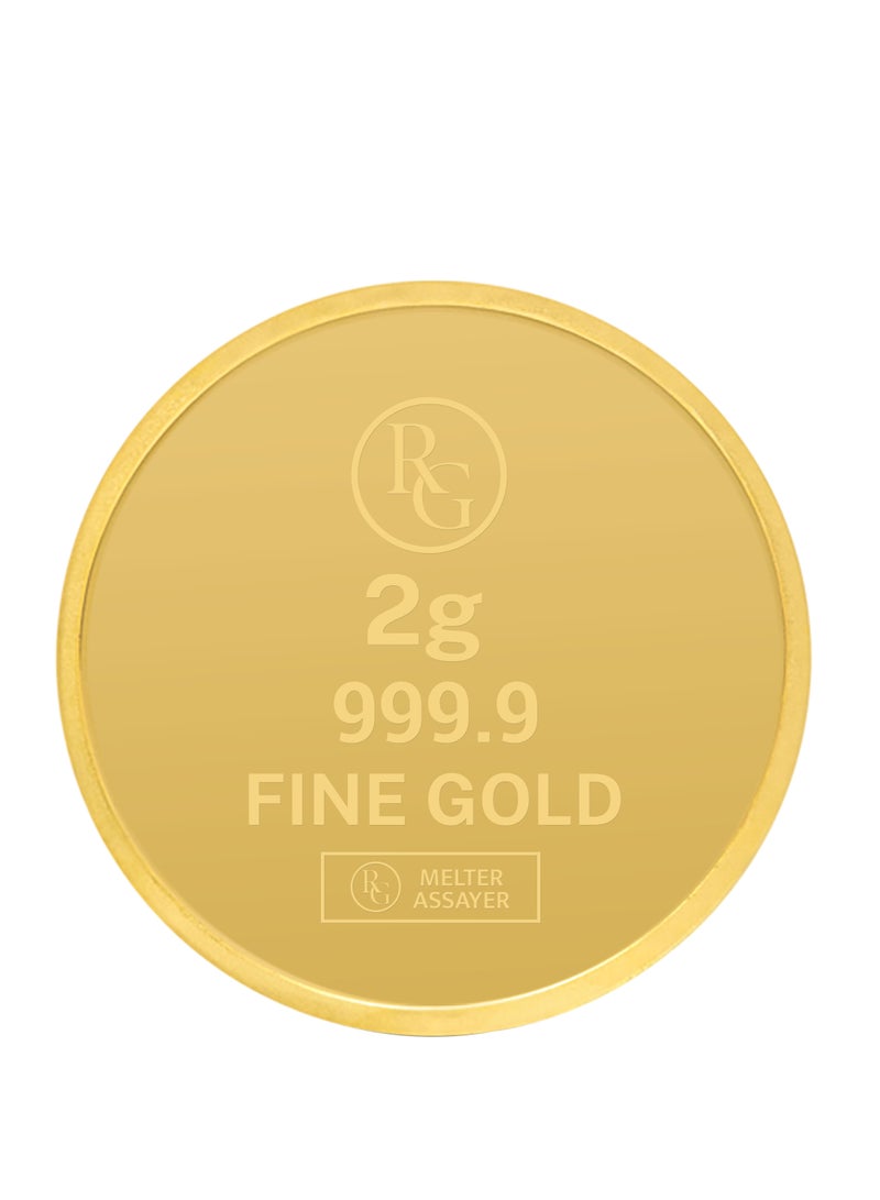Rafmoh Bullion 2 Gram 24k Gold Coin with Diamond Design - 2 Grams Gold Coin 24KT 999.9 Purity