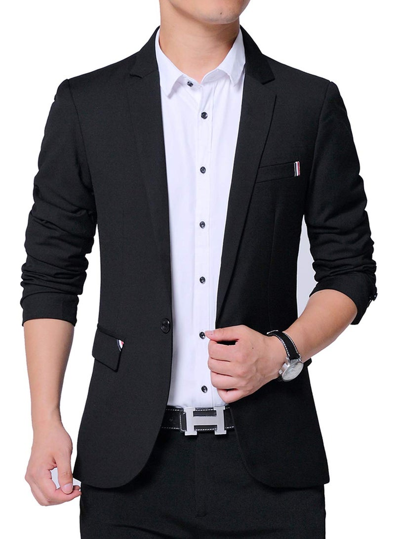 DAVIDANN Mens Casual Fit One Button Blazer Jacket1 BlackSmall