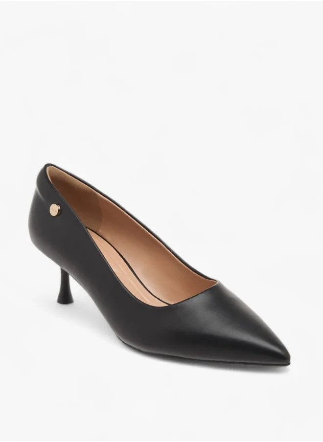 سيليست Womens Solid Slip-On Pumps With Pointed Toe And Kitten Heels