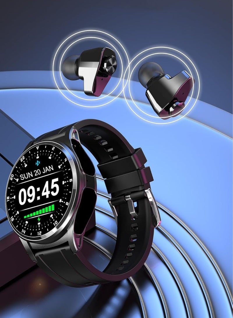 GT66 Smart Watch, Bluetooth Call Smart Sports Watch With Earphones, Comfortable Waterproof Health Monitoring Watch With Calories Burned Heart Rate Monitoring, (1pc, Black, Leather Strap) - Image 2