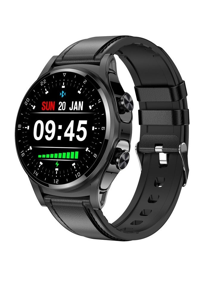 GT66 Smart Watch, Bluetooth Call Smart Sports Watch With Earphones, Comfortable Waterproof Health Monitoring Watch With Calories Burned Heart Rate Monitoring, (1pc, Black, Leather Strap) - Image 1
