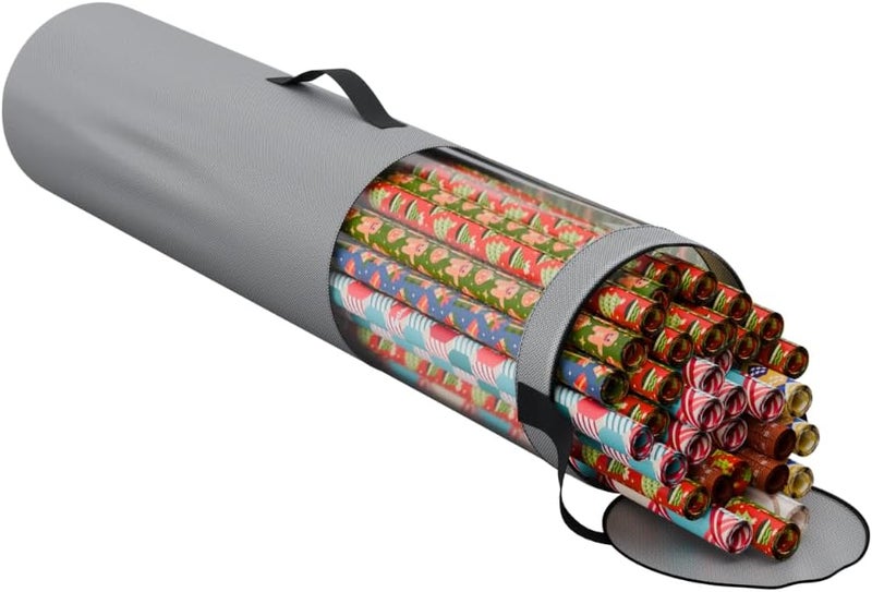 ProPik Gift Wrapping Paper Storage Organizer Bag, Store Up To 25 Rolls 40 Inch, Heavy Duty Polyester plus PVC Clear Bag With Handles And Zippered Top For Holiday Gift Wrap And Ribbons (Grey) - Image 1