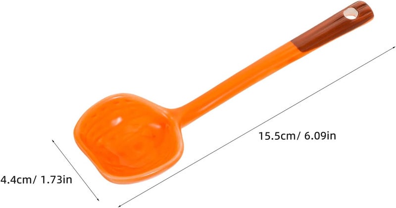 Healeved 5pcs Ceramic Pumpkin Soup Spoon Set, Orange Halloween Thanksgiving Cartoon Design, Long Handle Asian Style Kitchen Utensils for Soup, Stew, Ramen, and Dumplings - Image 2