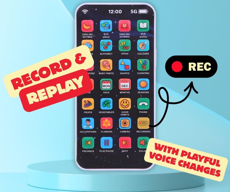 Eksploe EduPhone Educational Type-C Rechargeable Musical Toy 28 Functions Recording, Alphabet, Numbers, Varnmala, Animal Sounds, Nursery Rhymes in English & Hindi for Age 2 Years to 10 Years - Image 5