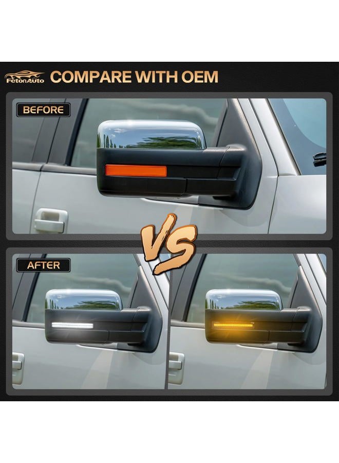 FetonAuto Sequential Switchback Side Mirror Turn Signal Lights for 2009-2014 Ford F150 and Raptor SVT, Smoked Lens LED Mirror Marker Reflector Amber Lights and White DRL - Image 5