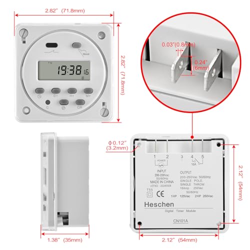 Heschen Digital LCD Power Weekly Programmable Timer Relay Switch, CN101A, AC200-230V, 16Amp, SPST, with Waterproof Cover CE White - Image 2