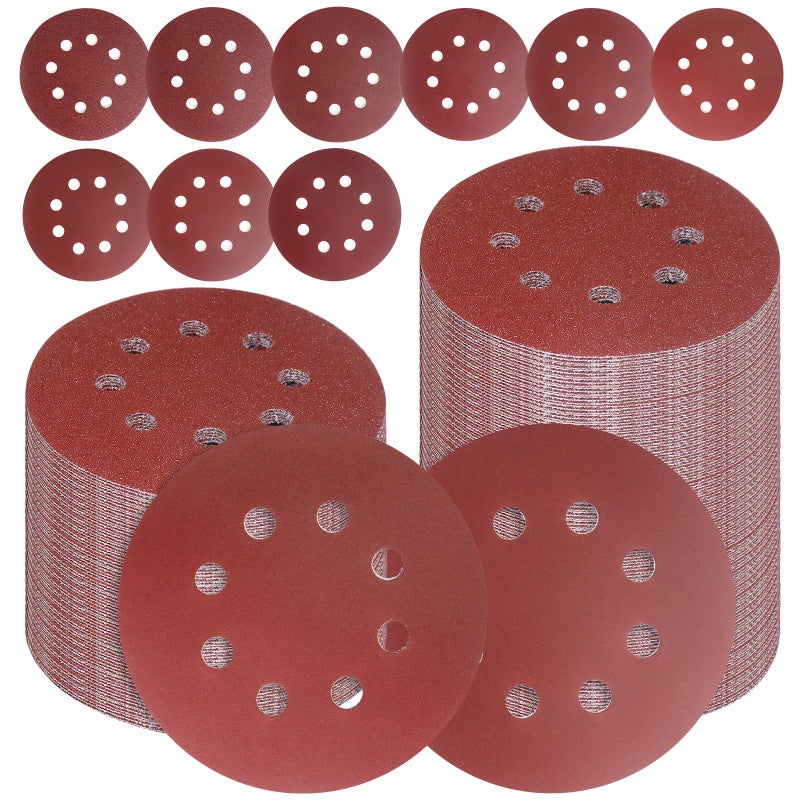 Tibaebe 155PCS 5 Inch 8 Hole Sanding Discs, Adhesive Hook and Loop Sandpaper for Random Orbital Sander, 40 60 80 120 150 240 320 400 600 Grit Sand Paper - Image 1