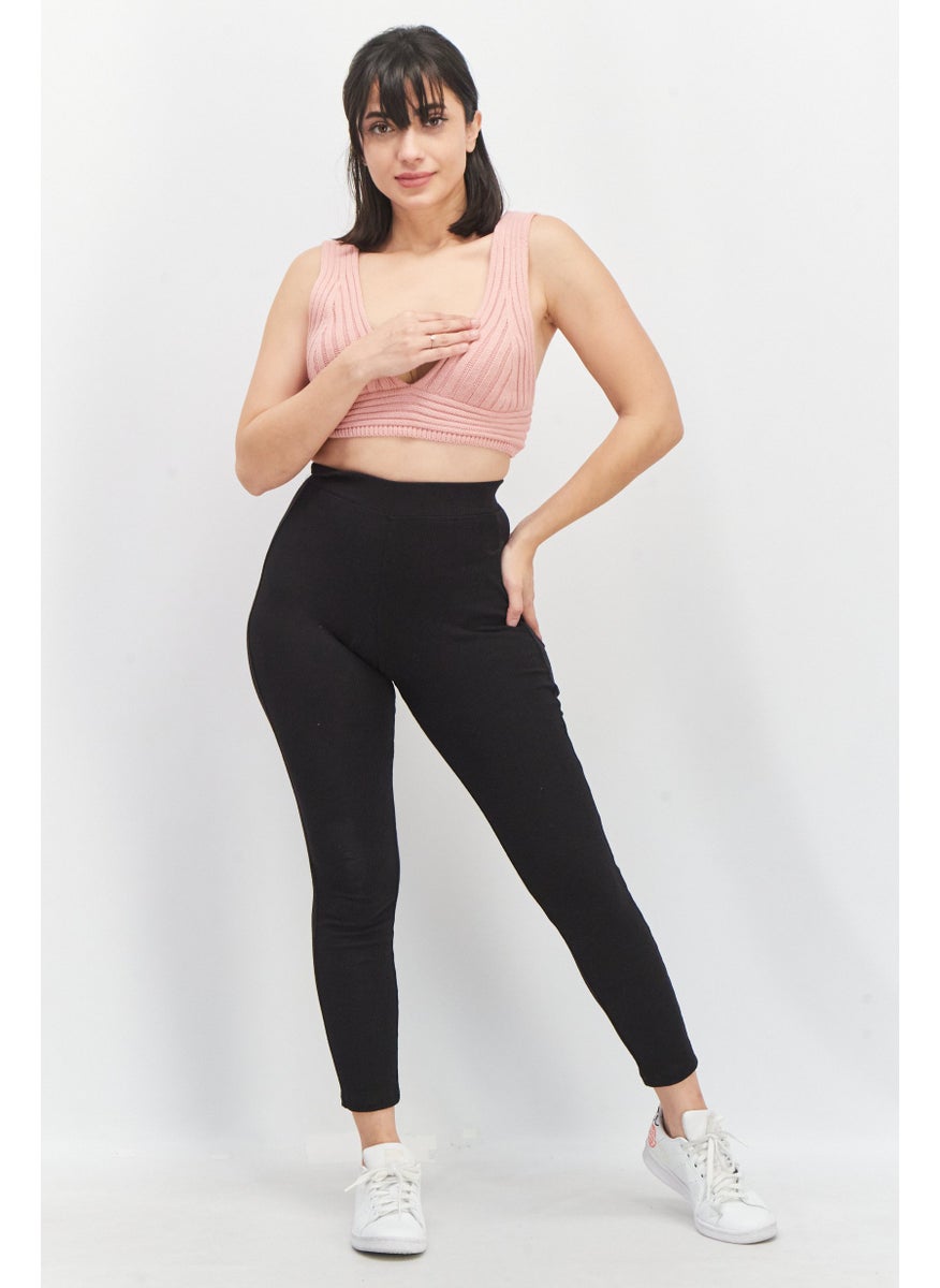Missguided - Women V-Neck Sleeveless Textured Knitted Crop Top, Pink - Image 1