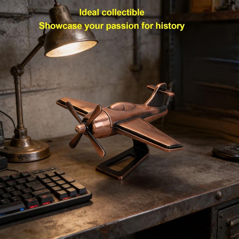 ZJchao WWII Propeller Fighter Plane Model, Alloy Aircraft Display with Stand, Detailed Collectible Military Decor for Desk, Office, Home, Aviation Enthusiasts, Veterans (Red Antique) - Image 4