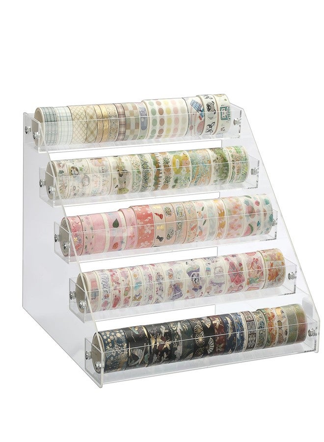 BTSKY 5 Tier Washi Tape Organizer - Clear Plastic Washi Tape Storage Rack, Assembly Washi Tape Storage Holder Washi Tape Dispenser Desk Accessories Display Caddy for Scrapbooking Art Craft Supplies - Image 1