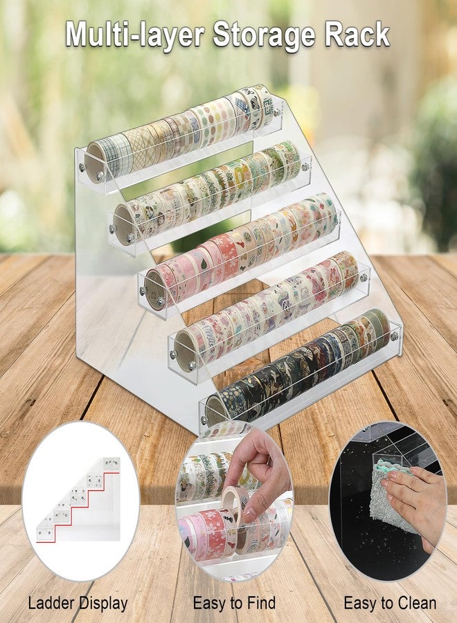 BTSKY 5 Tier Washi Tape Organizer - Clear Plastic Washi Tape Storage Rack, Assembly Washi Tape Storage Holder Washi Tape Dispenser Desk Accessories Display Caddy for Scrapbooking Art Craft Supplies - Image 4
