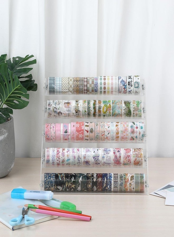 BTSKY 5 Tier Washi Tape Organizer - Clear Plastic Washi Tape Storage Rack, Assembly Washi Tape Storage Holder Washi Tape Dispenser Desk Accessories Display Caddy for Scrapbooking Art Craft Supplies - Image 5