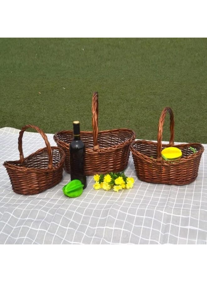 Wicker Basket with Handle - Dark Brown Hand Woven Harvest Basket, Wicker Picnic Baskets - Wicker Flower Basket for Storage, Picnics, Easter, Organizing, and More (Size : Large) - Image 4