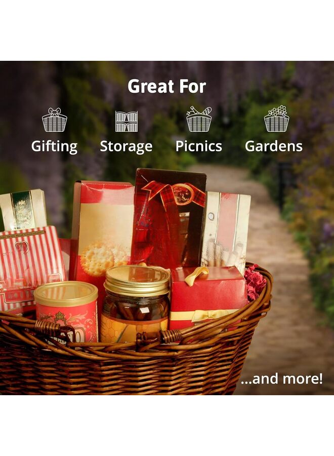 Wicker Basket with Handle - Dark Brown Hand Woven Harvest Basket, Wicker Picnic Baskets - Wicker Flower Basket for Storage, Picnics, Easter, Organizing, and More (Size : Large) - Image 3