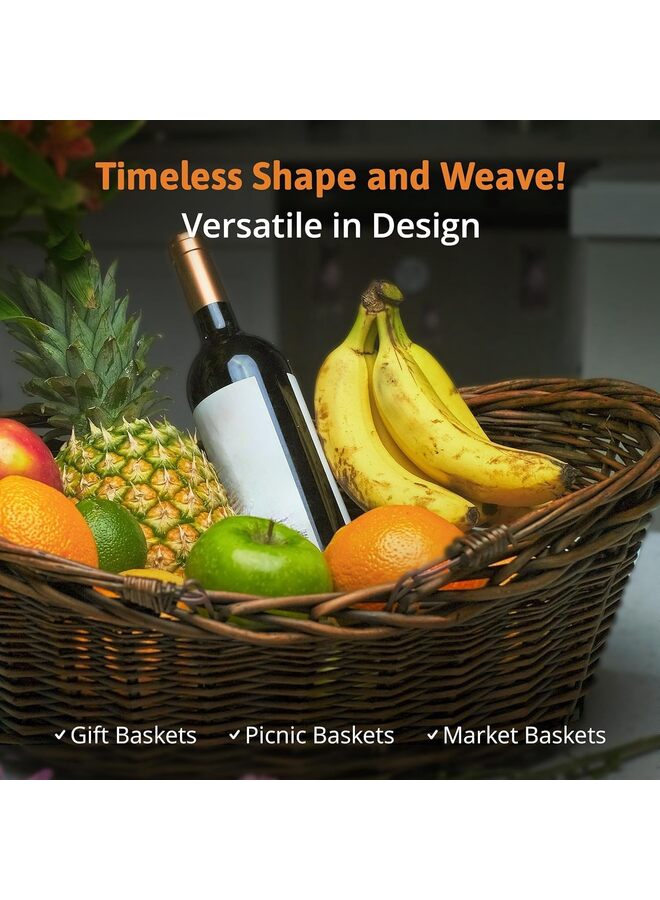 Wicker Basket with Handle - Dark Brown Hand Woven Harvest Basket, Wicker Picnic Baskets - Wicker Flower Basket for Storage, Picnics, Easter, Organizing, and More (Size : Large) - Image 2