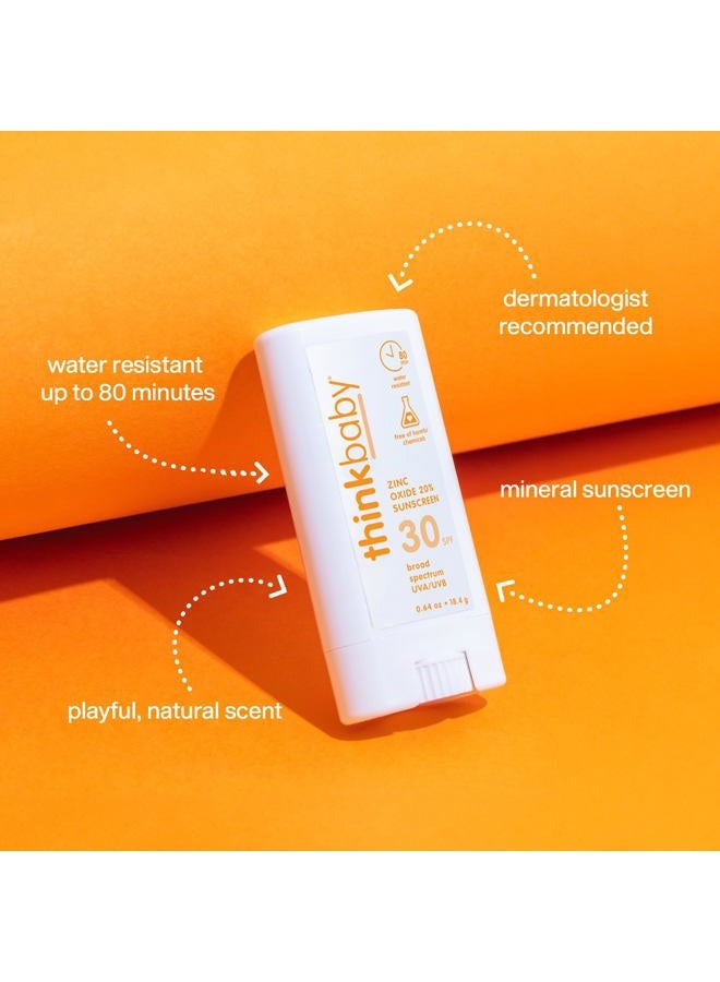 Thinkbaby SPF 30 Sunscreen Stick – Safe, Natural, Water Resistant Sun Cream for Babies, Kids & Adults – Mineral UVA/UVB Sun Protection – Reef Friendly Travel Stick, 0.64oz - Image 2