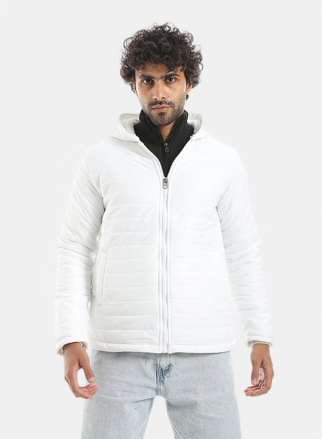 Andora Zipper Closure Hooded Fleeced Pump White Jacket_White - Image 1