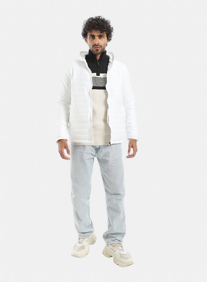 Andora Zipper Closure Hooded Fleeced Pump White Jacket_White - Image 5