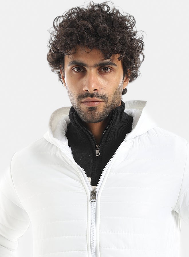 Andora Zipper Closure Hooded Fleeced Pump White Jacket_White - Image 4