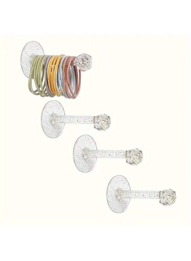 4 Pcs Short Hook Clear Glitter Adhesive Scrunchy Holders For Hair Accessories Organization - Image 1
