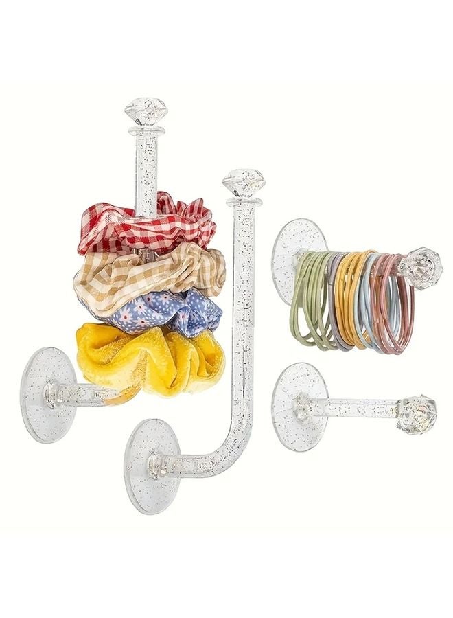 4 Pcs Short Hook Clear Glitter Adhesive Scrunchy Holders For Hair Accessories Organization - Image 2