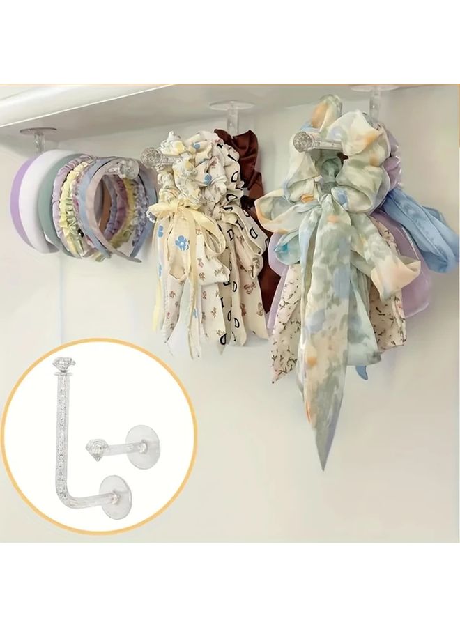 4 Pcs Short Hook Clear Glitter Adhesive Scrunchy Holders For Hair Accessories Organization - Image 3
