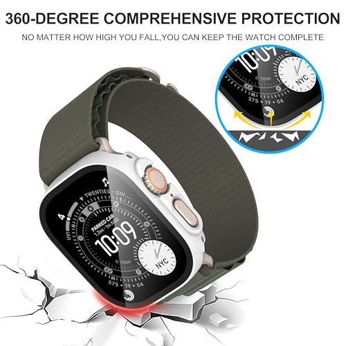 Diruite Suoman 2-Pack for Apple Watch Ultra 3/2/1 49mm Case, Ultra-Thin Tempered Glass Screen Protector, All-Around PC Protection Cover for iWatch Ultra 49mm 3/2/1 - White - Image 5
