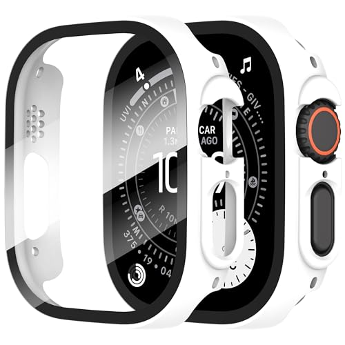 Diruite Suoman 2-Pack for Apple Watch Ultra 3/2/1 49mm Case, Ultra-Thin Tempered Glass Screen Protector, All-Around PC Protection Cover for iWatch Ultra 49mm 3/2/1 - White - Image 1