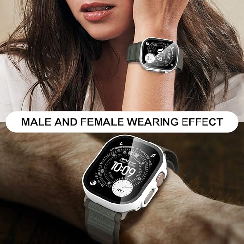 Diruite Suoman 2-Pack for Apple Watch Ultra 3/2/1 49mm Case, Ultra-Thin Tempered Glass Screen Protector, All-Around PC Protection Cover for iWatch Ultra 49mm 3/2/1 - White - Image 4