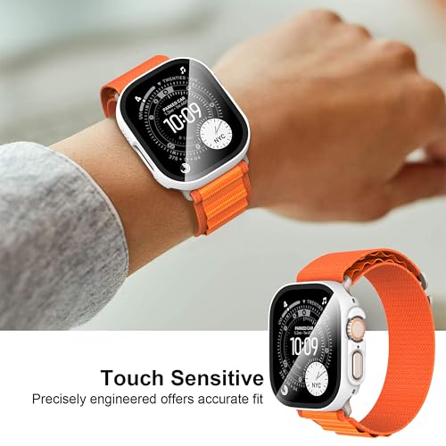 Diruite Suoman 2-Pack for Apple Watch Ultra 3/2/1 49mm Case, Ultra-Thin Tempered Glass Screen Protector, All-Around PC Protection Cover for iWatch Ultra 49mm 3/2/1 - White - Image 3