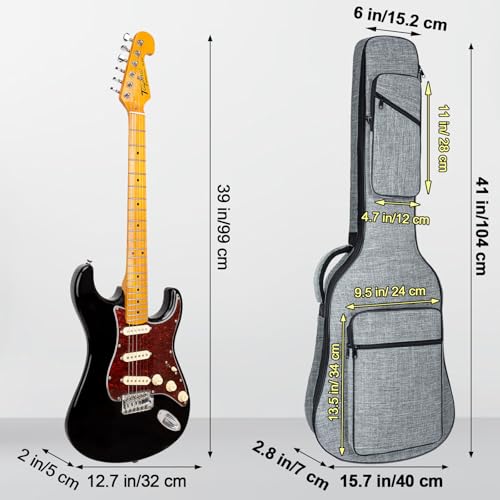 Muscab 39 Inch Electric Guitar Bag 11mm Padding Waterproof Electric Guitar Case, Electric Guitar Gig Bag Backpack with Neck Strap and Pockets, Grey - Image 2